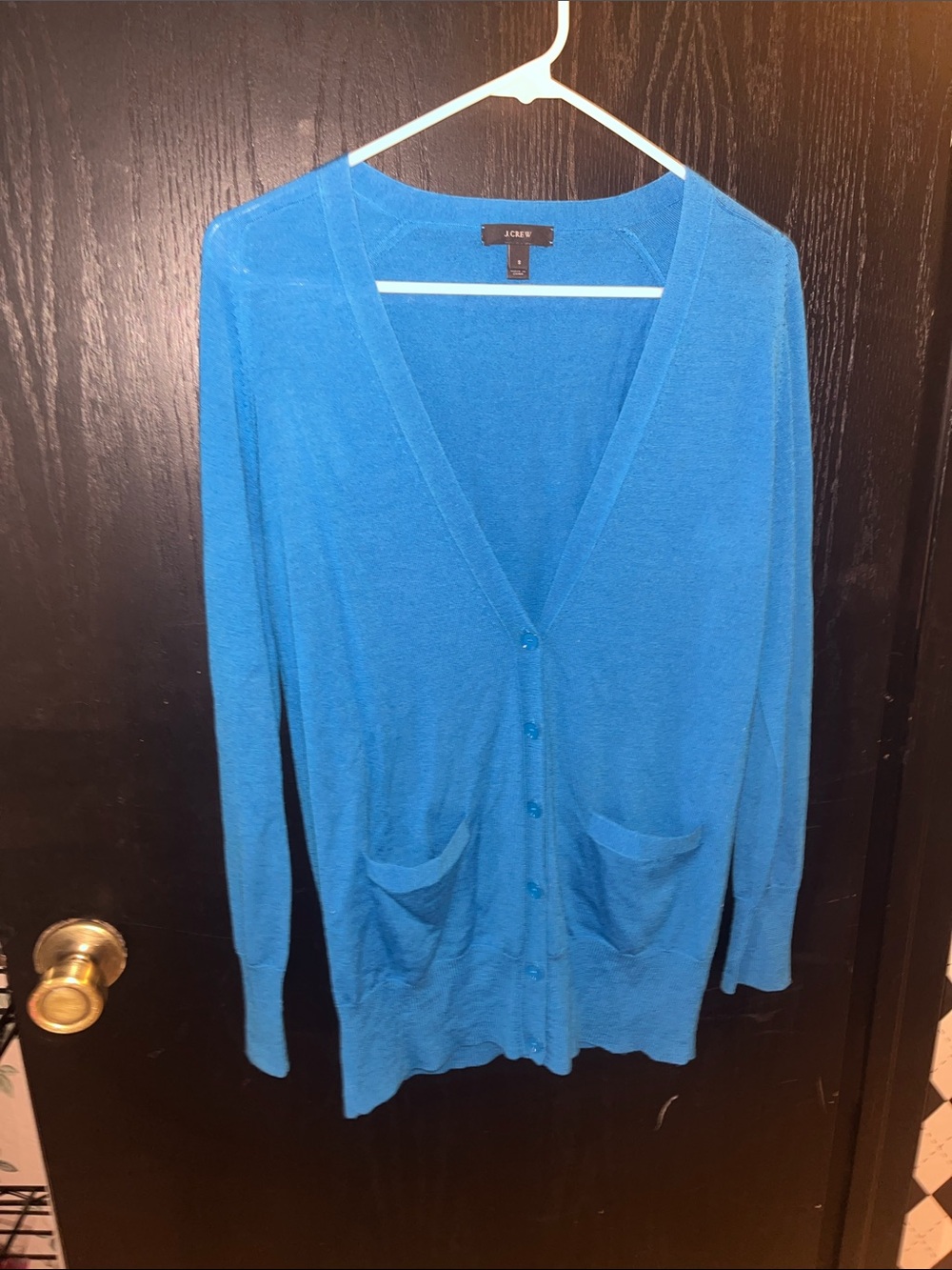 J. Crew Women's Bright Blue V-Neck Pocket Cardigan